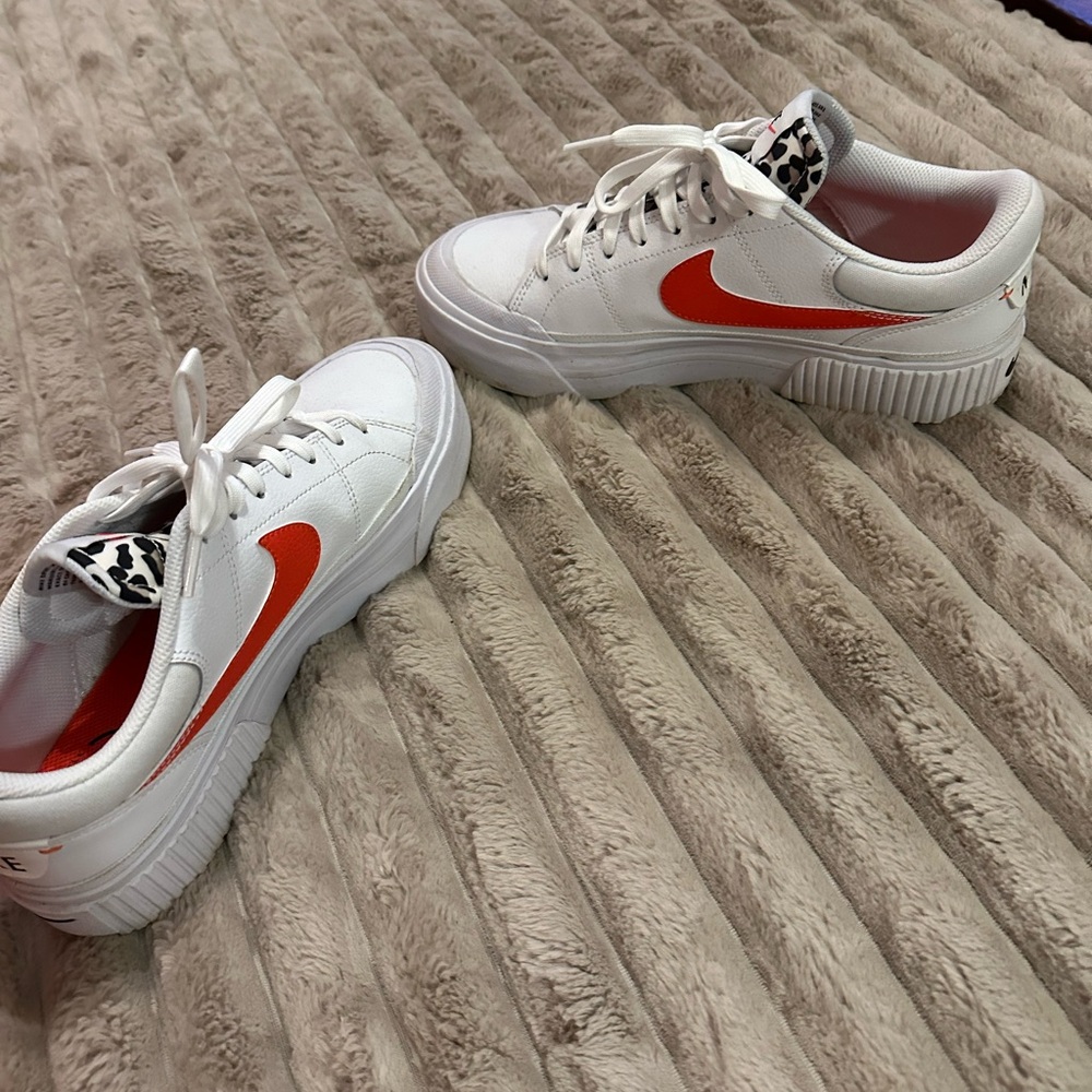 White and Red Sneakers with Animal Print Detail